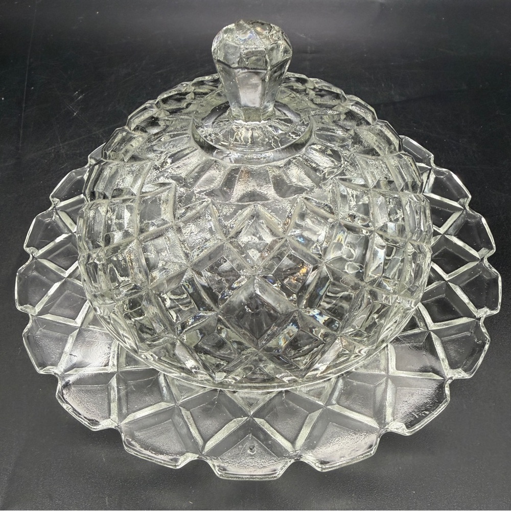 Vintage Anchor Hocking Clear Round Domed Butter Dish Pressed Glass With Lid - Picture 2 of 7